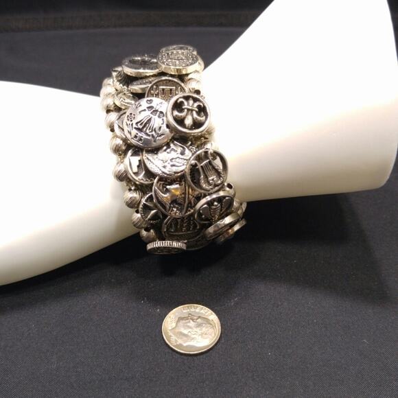 Women's Button Covered Wide Stretch Bracelet, 5 1/2 Inches Plus Stretch - Picture 6 of 8